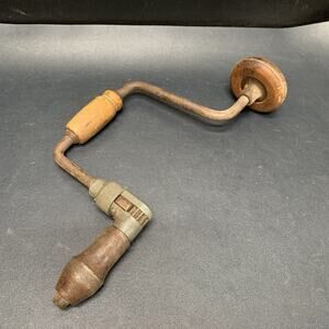 Antique Vintage Worth 13” Hand Brace Drill Ratcheting Hand Drill Wood Handles